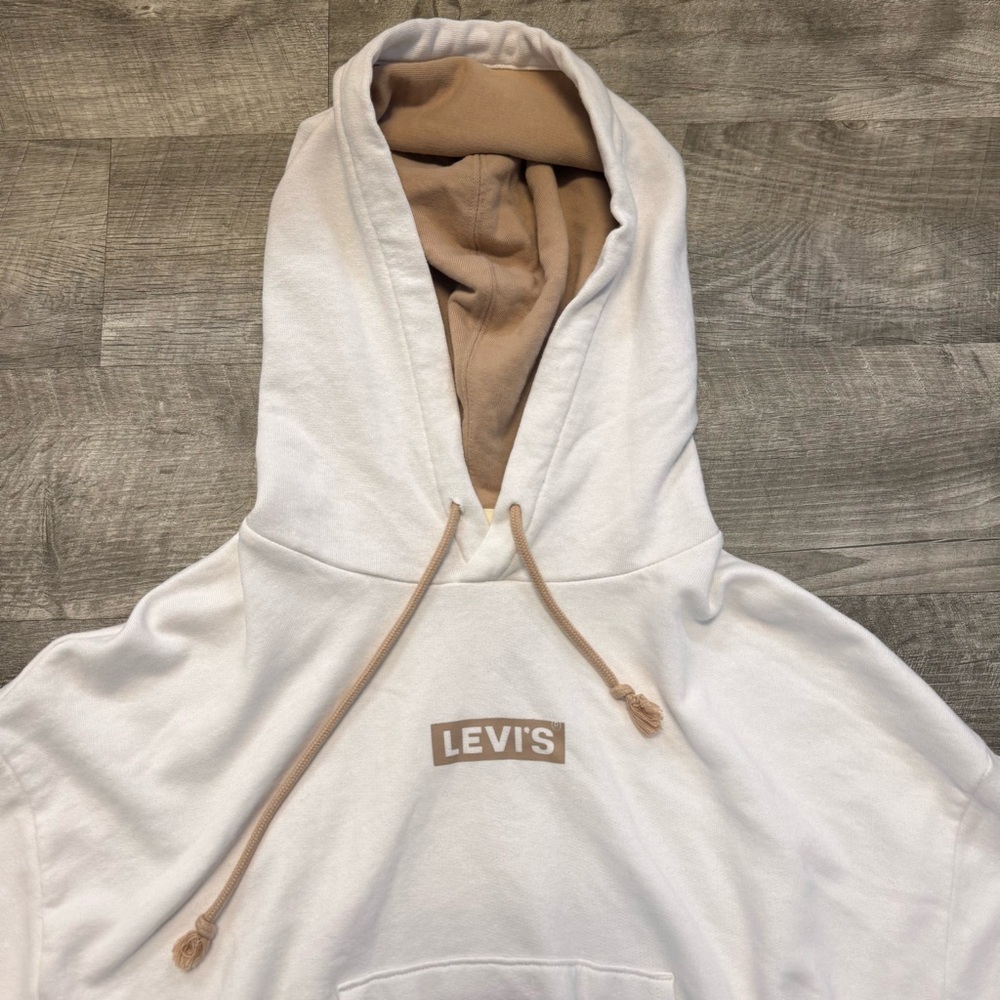 Levi’s Women’s Cropped Pullover Hoodie White Sz. S Drawstring - Picture 3 of 8